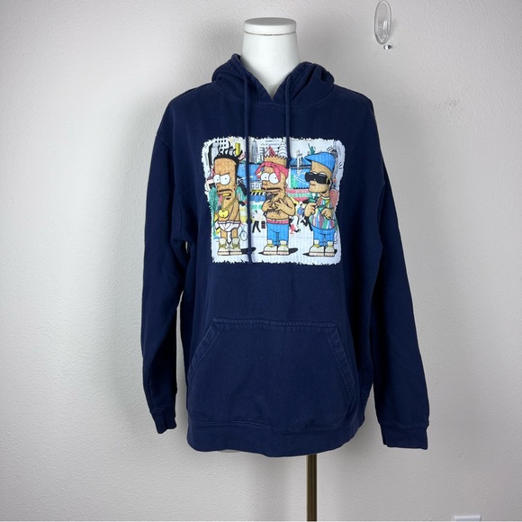Delta Fleece Sweatshirt Adult XL Blue Y2K Bart Simpson Wutang Tupac Biggie - Picture 12 of 13